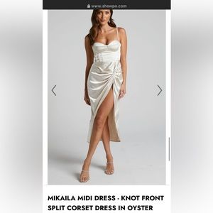 Showpo Mikaila midi dress- knot front split corset dress in oyster
